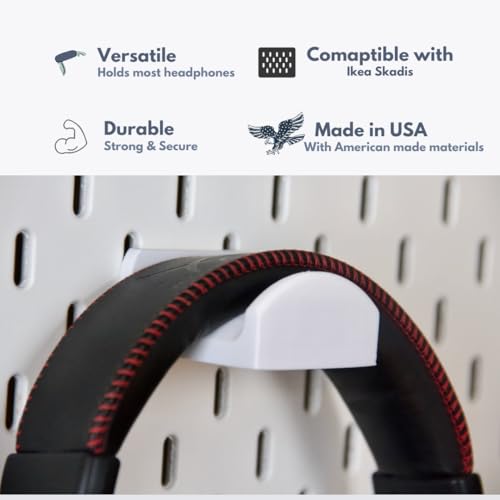 Headphone Holder Compatible with IKEA SKADIS Pegboard Headset Hanger Hook - color: White