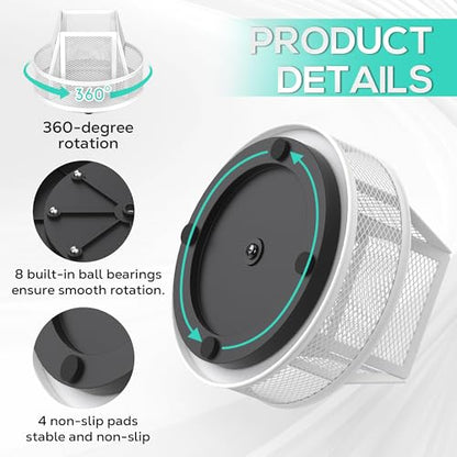 YINGHUA Metal Mesh Desk Organizer with 5 Compartments and Rotating Pencil Holder Pen and Stationery Organizer for Office Home School Anti Slip Base White - color: White