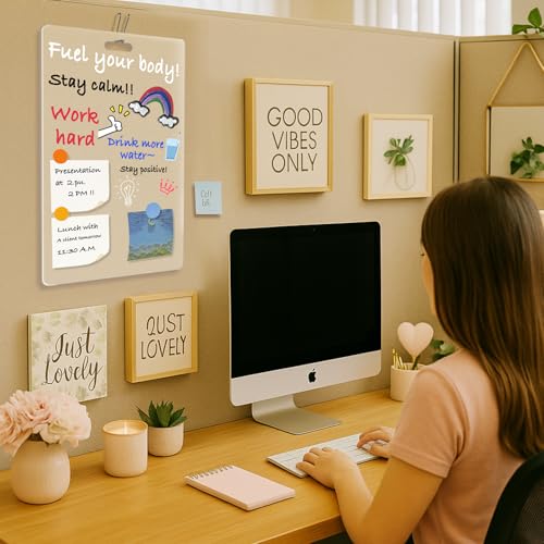 Fabric Wall Cubicle for Work Decor：Cubicle Decorations for Women Desk - Acrylic Office Supplies Sticky Note Board,Memo Board,Dry Erase Board - Office Wall Decorations