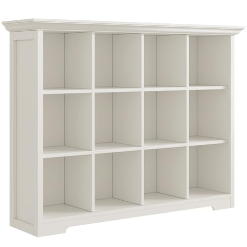 OSCHF Wooden Cube Bookcase with Base - Modern 3 Tiers Floor Standing Open Shelf Cabinet for Home and Office, 12-Cube Lattice Bookshelf, Warm White - color: Warm White, size: 12-Cube