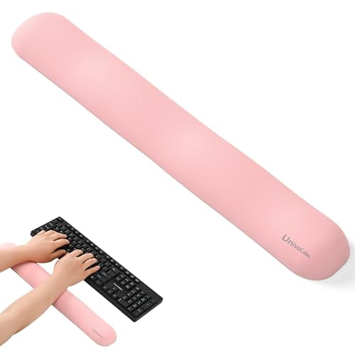 UnivoColors Design-Wave Keyboard Wrist Rest, Artificial Sheepskin+Memory Foam+Ergonomic+Anti-Slip Gel, Resilience Support During Work and Gaming,Keyboard Accessory,Pink - color: Kr_pink, style: Keyboard Wrist Rest