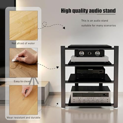 Heavy Duty Audio Rack Tower, Av Media Player Stand with Wooden Shelves, Black Cd Stereo Equipment Cabinet, Suitable for Home,Office/Audio Video/Theate (Black, 3 Tier) - size: 3 Tier