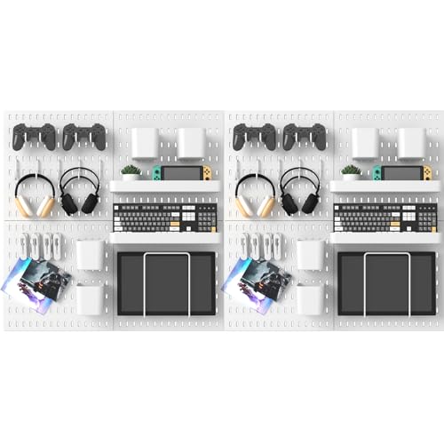 MULSAME Pegboard Combination Kit, 25.2" x 50.4" Wall Mounted Storage Set with 8 Pegboards & 40 Accessories Hanging, Peg Boards Organizer - color: White, size: 25.2" * 50.4"