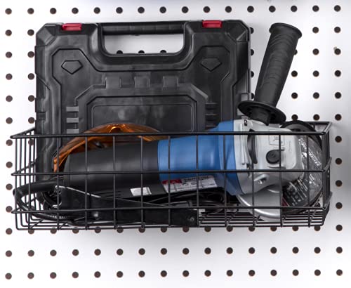 Pegboard Basket Size XL, Black - Hooks to Any Peg Board - Square Style Wire Shelf Baskets - Organize Tools, Workbench, Accessories, Garage Storage - Wall Organizer Attachments - size: X-Large