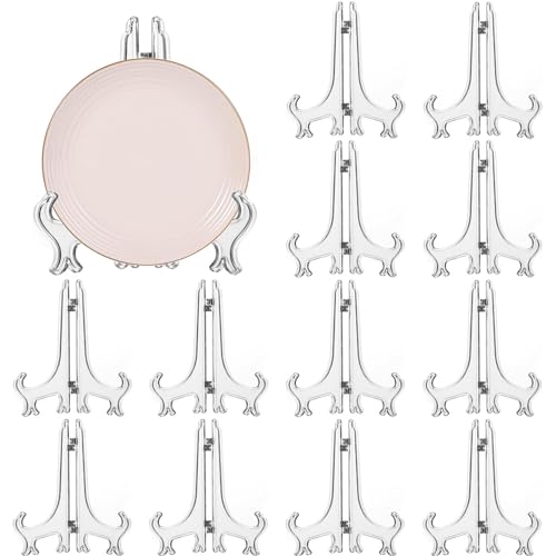 LonlyEagle 12 Pack 7 Inch Clear Plastic Easels or Stand/Plate Holders to Display Pictures or Other Items at Weddings, Plate Stands for Home Decoration, Birthdays, Tables - size: 7 inch
