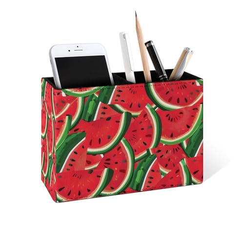 Famame Red Seamless Watermelons Pencil Holder for Desk, Leather Desktop Container Pen Cup Storage Study Table Pen Organizer Makeup Brush Holder for Classroom Office Home - color: Red Watermelons
