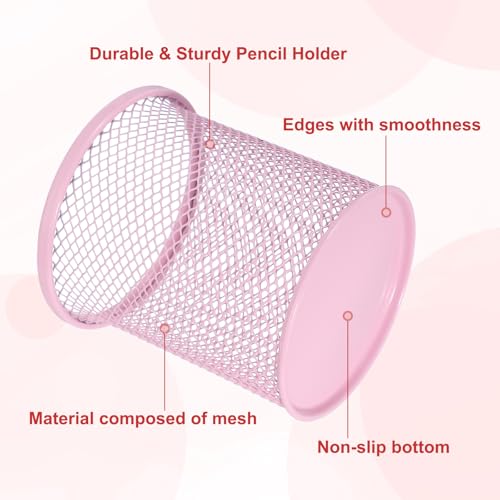 uxcell 2Pcs Mesh Pencil Holder, Metal Pen Cup Desk Organizer Makeup Brush Cup Holder for Home, Office, Classroom(Pink) - color: Pink