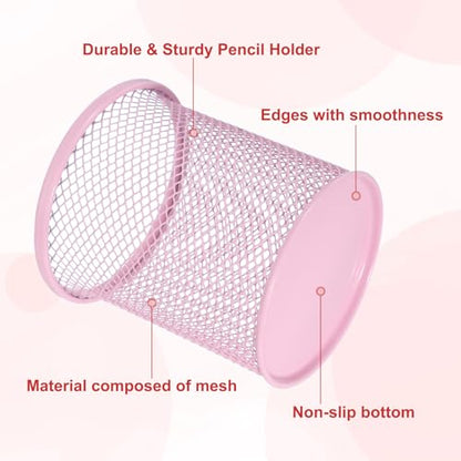 uxcell 2Pcs Mesh Pencil Holder, Metal Pen Cup Desk Organizer Makeup Brush Cup Holder for Home, Office, Classroom(Pink) - color: Pink