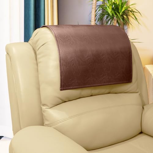 Non Slip Headrest Cover for Furniture Slipcovers,Faux Leather Headrest Protector for Recline Chair Vinyl Head Protector Cover for Sofa,Theater Seat Cover for Home & Office, Reddish Brown - color: Reddish Brown