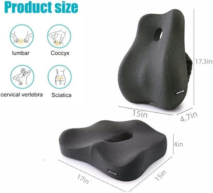 X Large Memory Foam Seat Cushion & Lumbar Support Pillow, Sciatica & Tailbone Pressure Relief Coccyx Cushion for Office Chair, Car, Wheelchair, Home - Dark Grey - color: Dark Gray