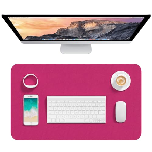 Hsurbtra Desk Pad, 23.6" x 13.8" PU Leather Desk Mat, M Extended Mouse Pad, Waterproof Desktop Blotter Protector, Non-Slip Ultra Thin Small Laptop Keyboard Writing Mat for Office Home, Bright Rose - color: Bright Rose, size: 23.6" x 13.8"