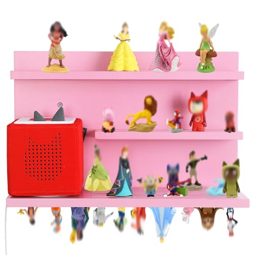 PHOENANCEE for Tonies Shelf Magnetic,for Toniebox Figures Storage Display Shelf 40-48 Character,Wall Floating Shelves Wooden,Compatible Charging Station for Children Kid's Room,Pine,3 Tier - color: Pink, size: 3-Tier