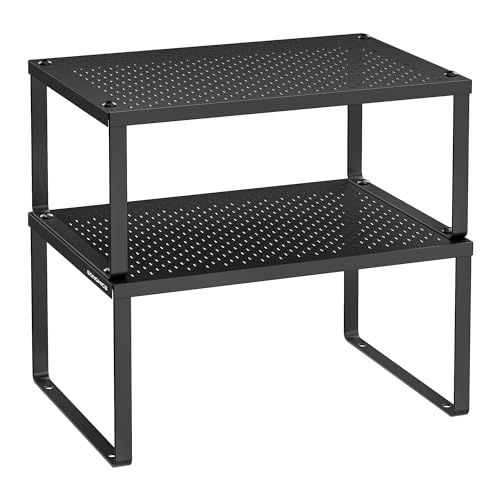 SONGMICS Spice Racks, Set of 2 Metal Cabinet Shelf Organizers, Countertop Organizers, Shelf Risers, Stackable, Expandable, Ink Black UKCS001B01 - color: Ink Black, size: 9"D x 12.6"W x 6.1"H + 8.6"D x 12.6"W x 5.4"H