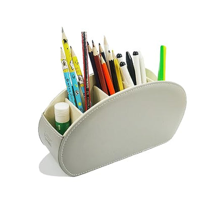Remote Control Holder Organizer Stable Table Desk Leather Cases Control Storage TV Remote Control Organizer with 5 Spacious Compartments (Grey with Metal Bottom) - color: Grey with Metal Bottom