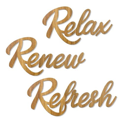3 Pieces Bathroom Decor Rustic Bathroom Wall Art Wooden Bathroom Sign,Relax Renew Refresh Sign (Brown large) - color: Brown large