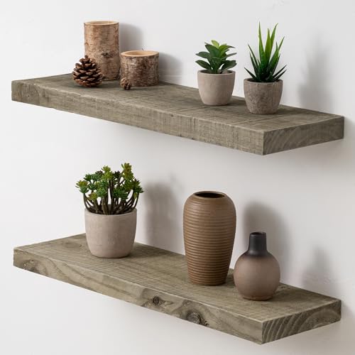Acovy 24/30/36/40/48/55/72" Unfinished Solid Reclaimed Wood Floating Shelves, Rustic Heavy-Duty Wall Shelves, 8" Deep Floating Shelf for Living Room, Bathroom, Bedroom and Kitchen, Grey - color: Cement Grey, size: 24inches-2P