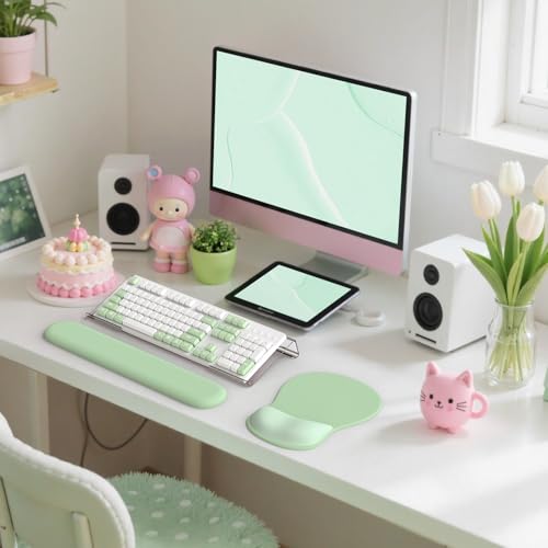 iCasso Keyboard Wrist Rest,Ergonomic Mouse Pad with Wrist Support,Acrylic Clear Keyboard Stand for Desktop,Non-Slip Mousepad Set for Office Home Gaming (Green) - color: Green