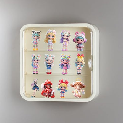 Display Case for Figures, Wall-Mounted Dustproof Display Box with Magnetic Door and Shelf, Adjustable Doll Display Case for Collectibles Figurines Sonny Angels Pop Mart Mini Figures (Creme White) - color: Creme White