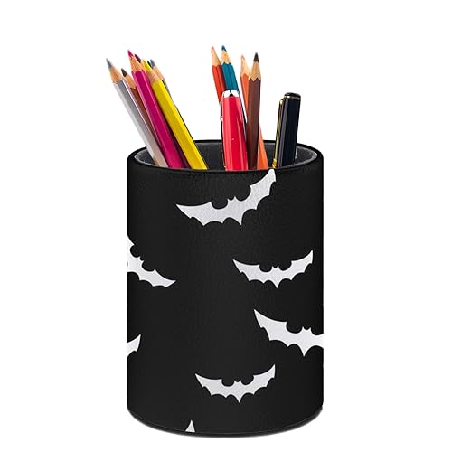 Halloween Bat Pen Holder Pencil Cup for Desk Organizer | Cute Makeup Brush Holder PU Multifunctional Office Suppliesfor Decor Home Classroom School - color: Bats