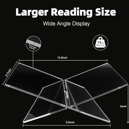 Clear Acrylic Book Stand – Large 12.6 x 6.7 x 5 in Book Holder for Cookbooks, Bibles, Art & Coffee Table Display | 2-Piece Cross Frame Design, Sturdy 0.2in Transparent Acrylic