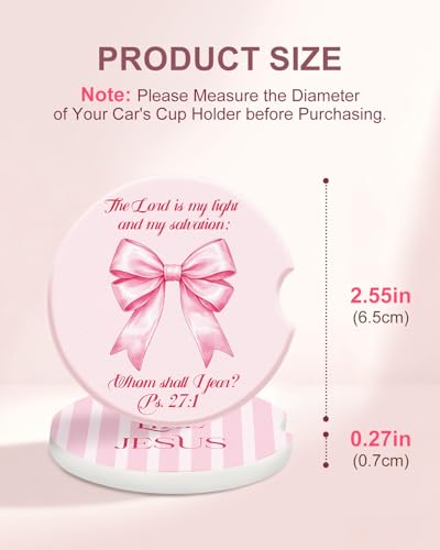 Swooflia Car Coasters for Women - Pink Bow Ceramic Car Cupholder Coaster Absorbent Mat Coaster with Cork Base 2 Pack 2.55 inch Automotive Cup Holder Accessories New Driver Gifts for Decor - color: Pink Bow