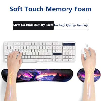 Large Mouse Pad + Keyboard Wrist Rest Set, Extended Gaming Mousepad (31.5X11.8 inch) with Non-Slip Rubber, Ergonomics Memory Foam Mouse Wrist Rest Support, Cute Baby Dragon Pattern XXL Desk Pad - color: Yu-Mouse Pad-3-B49