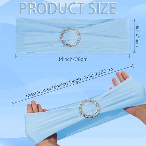 WJWHQ 100PCS Spandex Stretch Chair Sashes Bows Elastic Chair Cover Bands Ties with Buckle Slider for Wedding Party Reception Events Universal Ceremony Banquet Decorations(Baby Blue) - color: Baby Blue