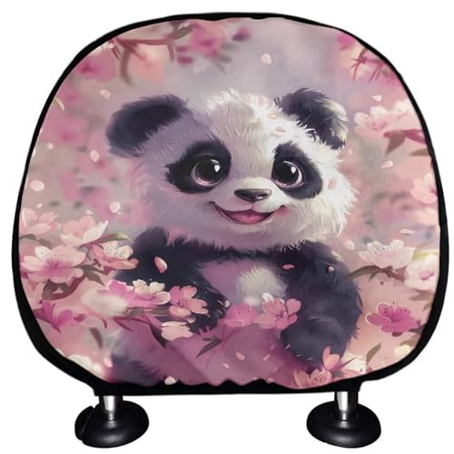 Pink Cute Panda Car Seat Headrest Covers Set Women Soft Elastic Head Rest Protector for Cars Fit Most Vehicle Truck SUV Sedans,Auto Interior Accessories - color: Cute Panda