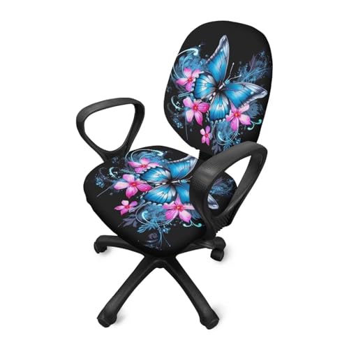 Butterfly Flower Office Chair Covers Stretchable Office Chair Seat Cover 2 Piece Washable Gaming Chair Cover Universal Fit Wheelchairs,Computer Chairs,Gaming Chairs Blue - color: Blue Butterfly Flower 2