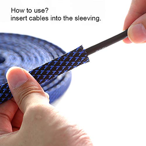 25ft - 1/2 inch PET Expandable Braided Sleeving – BlackBlue – Alex Tech Braided Cable Sleeve - color: Blackblue, size: 1/2"-25ft
