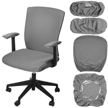 Tallew 4 Pcs Office Chair Covers Set Computer Universal Protective Stretchable Chair Seat Covers Desk Armrest Slipcovers Pads Office Cushion Backrest for Rotating(Gray) - color: Grey