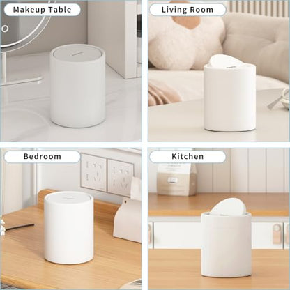 Mini Desk Trash Can with Lid for Desk,0.4 Gallon Brushed Stainless Steel Countertop Trash Can with Lid for Desktop Car Office Kitchen, Swing Top Trash Bin with a Roll of Trash Bag（White） - color: White