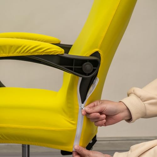 Melaluxe Office Chair Cover with Arm Covers - Universal Stretch Desk Chair Cover, Computer Chair Slipcovers (Size: L) - Yellow - color: Yellow, size: Large with Arm Cover