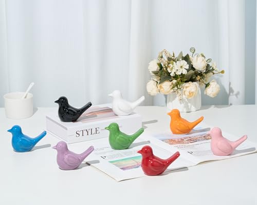 Small Silver Bird Statue Ceramic 2-Piece Set, 3¾ inch Cute Knick Knack for Home Office Shelf Desk Decor