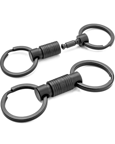 FEGVE Titanium Quick Release Swivel Keychain, Pull Apart Detachable Keychain Heavy Duty Car Key Holder with Key Rings - color: Black 2 Pack