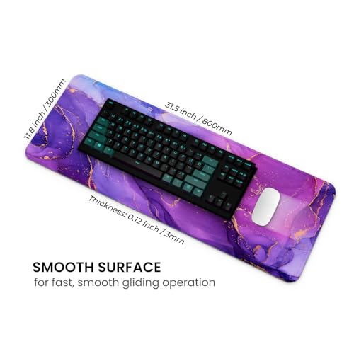 MAY FLOWER Gaming Mouse pad, Large Laptop Mousepad, Full Keyboard Mat, Long Computer Mouse Mat for Home and Office, Anti-Slip Rubber Base, 31.5 x 11.8 Inches (Purple Marble) - color: Purple Marble