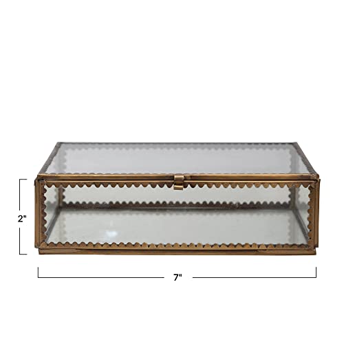 Brass and Glass Display Box with Scalloped Edges, Antique Finish - size: 7"L x 5"W x 2"H