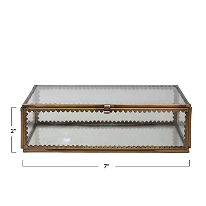 Brass and Glass Display Box with Scalloped Edges, Antique Finish - size: 7"L x 5"W x 2"H