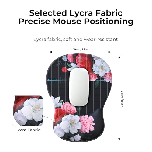 EooCoo Ergonomic Mouse Pad with Gel Wrist Rest Support Middle Concave Design, Relieve Wrist Pain Mousepad, Non-Slip Base for Laptop, Computer, Office Desk Accessories, Carpal Tunnel Syndrome - color: Black Flower