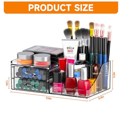 Acrylic Small Makeup Organizer with Drawers,Clear Skincare Organizer for Vanity,Dresser,Bathroom Countertop,Cute Cosmetic Organizer for Lip Gloss,Makeup Brush,Beauty,Skin Care and Cosmetic Storage - size: 2 Drawers-Set of 1