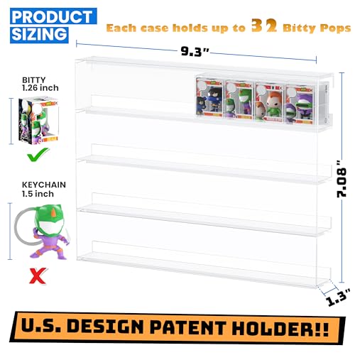 WINKINE Acrylic Display Bitty Protector Case Compatible with Funko Bitty Pop, Clear 32 Slots Figure Display Shelf for Countertop & Wall-mount, Mini Collection Case, Figure Holder Stand, 2 Pack(Clear)