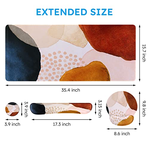 iCasso Desk Mat, Gaming Mouse Pad Wrist Support Set,4in1 XXL Large Mousepad + Keyboard Wrist Rest+Mouse Wrist Rest+Coaster Set with Ergonomic Design for Home Office Table Computer-Color Block - color: Color Block