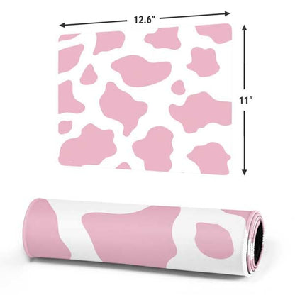 Skinit Small Gaming Mouse Pad - Pink Cow Print Design with Stitched Edges, Waterproof, Non-Slip Rubber Base, Desk Mat for Keyboard & Mouse, 12.6" x 11" inches - color: Pink - PTTRNS06, size: 12.6" x 11"