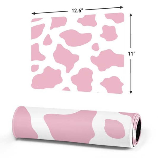 Skinit Small Gaming Mouse Pad - Pink Cow Print Design with Stitched Edges, Waterproof, Non-Slip Rubber Base, Desk Mat for Keyboard & Mouse, 12.6" x 11" inches - color: Pink - PTTRNS06, size: 12.6" x 11"