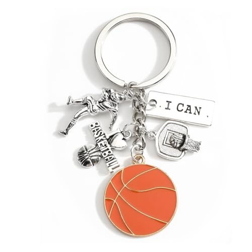 Sports Ball Keychain with Volleyball Baseball Soccer Basketball Football Charms Athletic Gift for Men - color: Basketball