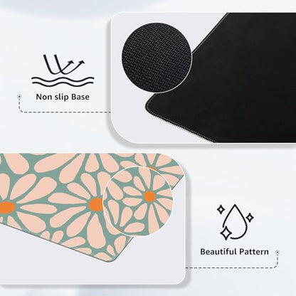 iCasso Desk Mat, XXL Large Mouse Pad, Anti-Slip Big Mousepad with Stitched Edges, Work & Gaming (Green Floral) - color: Green Floral