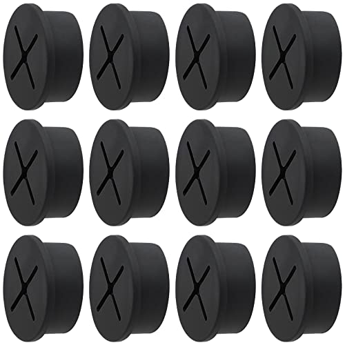 Desk Grommet, 1 Inch Flexible Rubber Grommets, Silicone Cable Cord Grommet Wire Hole Cover for Desk, Table and Other Furnitures(12Pack) - size: 1IN/25mm Black