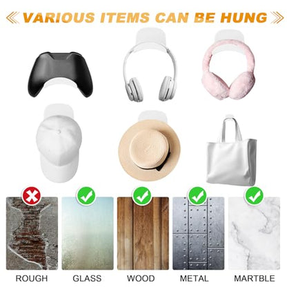 Wonderjune 30 Pcs Headphone Hanger Holder Desk Adhesive Headphone Hook Graduation Wall Hook Mount Strong Universal Acrylic Holder Hooks for General Purpose Game Earphone Controller(White) - color: White