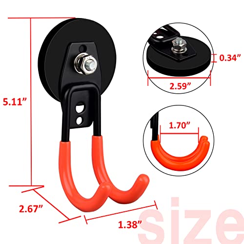 ULIBERMAGNET Garage Strong Magnetic Hooks, 2 Pack Heavy Duty Large J Hooks with Magnet, Anti-Slip Coating Magnet Hooks for Garden Tools, Ropes,Drill - style: 2.59" Strong Medium J Orange 2PC