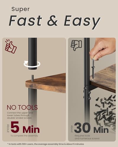 VASAGLE Superfast Toolless Assembly, 4-Tier Shelf for Living Room, Standing Shelf, Bookshelf, Bedroom, Kitchen, 9.4 x 23.6 x 41.3 Inches, Rustic Brown and Ink Black ULLS164K01 - color: Rustic Brown + Ink Black, size: 4 Tiers (23.6"W)